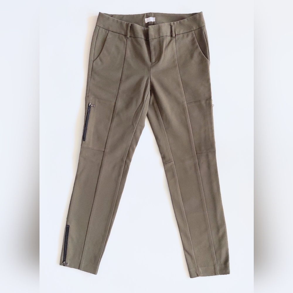 Ecru Zipper Accent Ankle Pants Green Womens Size 2